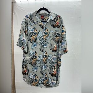 Junction Hawaiian  Gray Graphic Casual Shirt XL mens